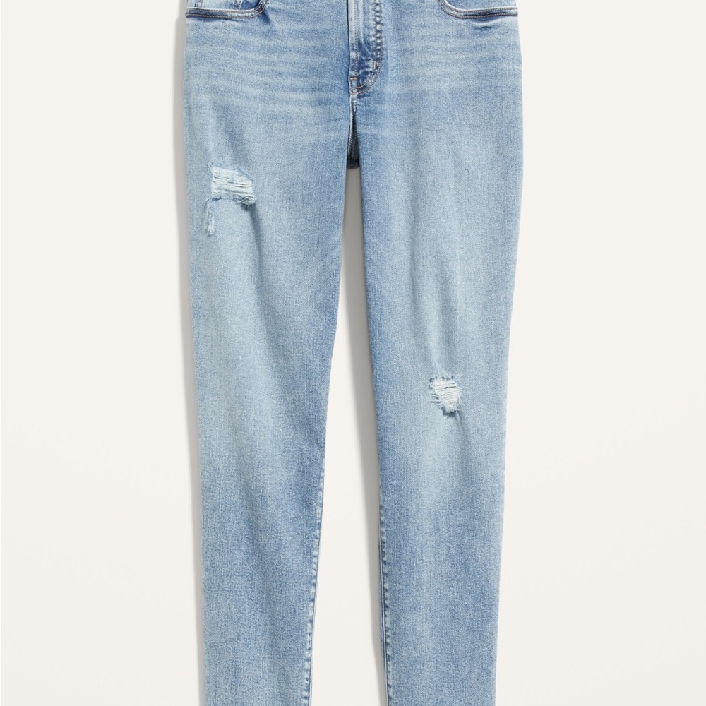Old Navy Curvy High-Waisted OG Straight Distressed Cut-Off Jeans 14 Tall